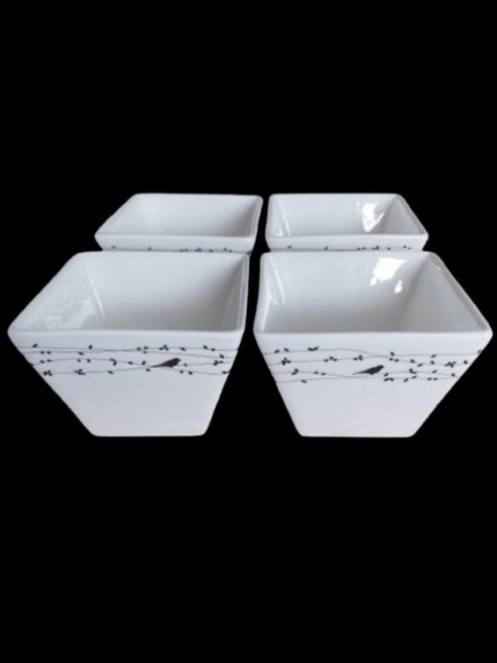 Set of 4 Individual Appetizer Square Bowl By Ciroa Oiseau Black Discontinued